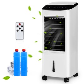 KOTEK Evaporative Cooler w/Fan & Humidifier, 7.5H Timer, 3 Wind Modes & Speeds, LED Display, Remote Control, 4 Casters, 2 Ice Boxes, Portable Air Cooler for Home, Office