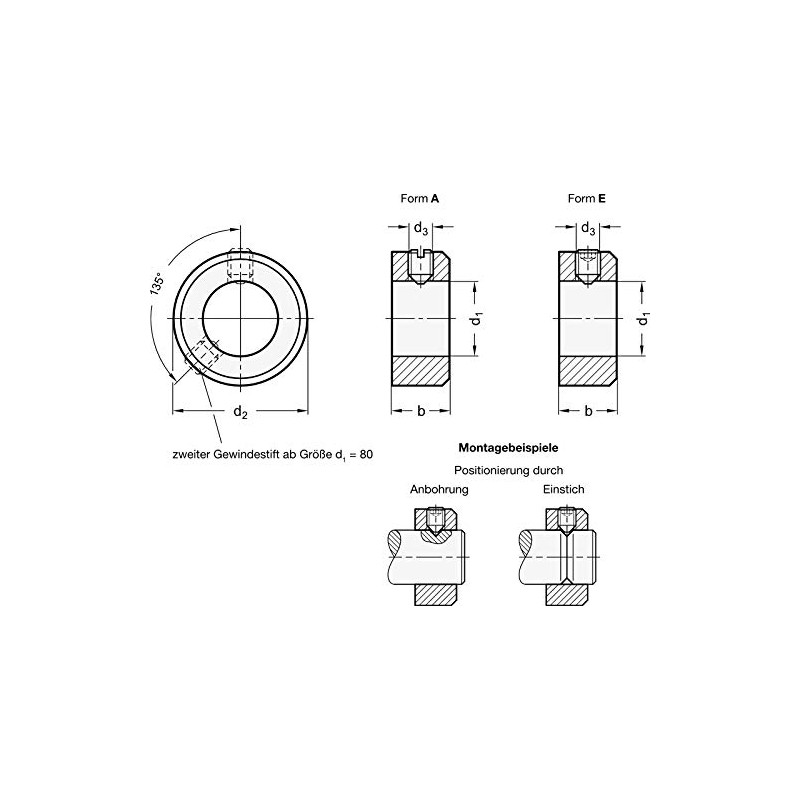 Adjusting ring, burnished, inner diameter 50 mm / hexagon socket
