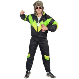 Foxxeo 80s Costume for Adults Premium 80s Tracksuit Assi – Men's Size S–XXXXL – Carnival Suit, Colour Black Green Yellow, Size: L: