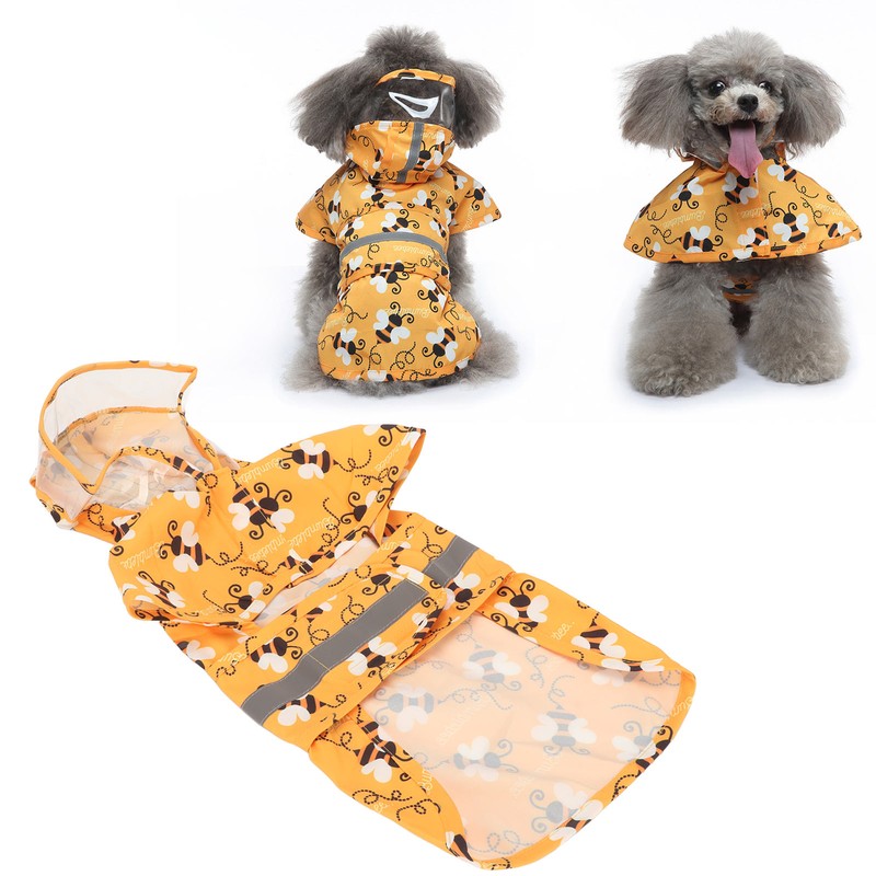 Dog Raincoat Reflective Breathable Lightweight Bee Pattern Puppy Rain Jacket