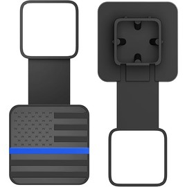 2 Inch Trailer Hitch Cover with American Flag, Metal Trailer Hitch Cover Fit for 2 Inch Hitch Receivers Class 3 4 5,2'' Rubber Hitch Tube Cover Plug Cap (Black&Thin Blue line)