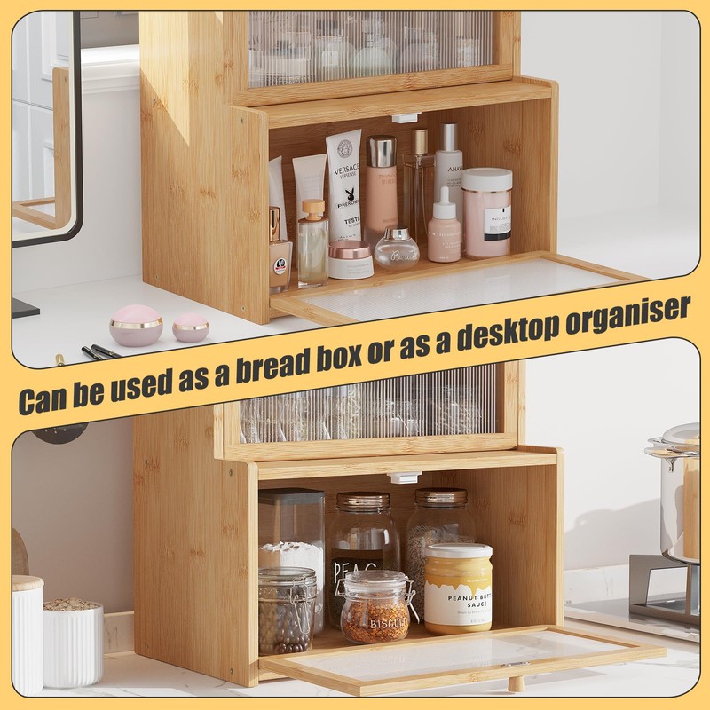 Furshus Double Layer Bamboo Bread Box for Kitchen Counter, Countertop
