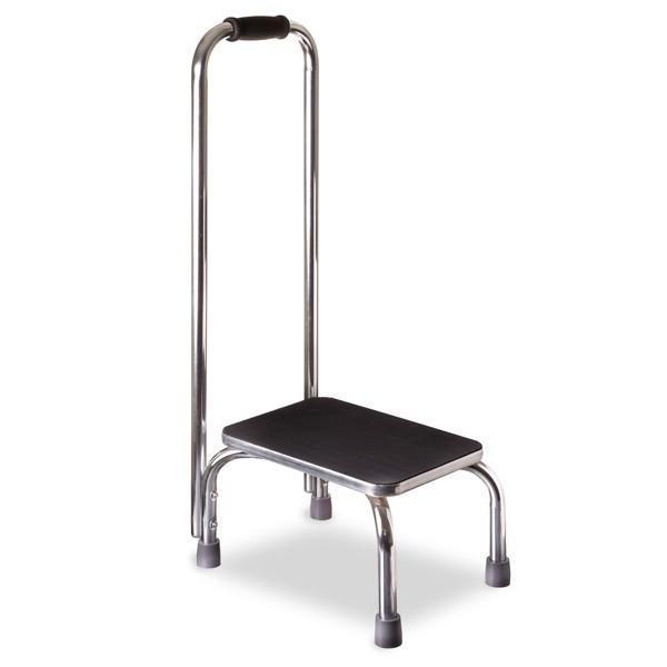 DMI Step Stool with Handle and Non Skid Rubber Platform, Lightweight and Sturdy Stool for Seniors, Adults and Children, Holds up to 300 Pounds with 9.5 Inch Step Up, 17.3"D x 12.3"W x 34"H, Chrome