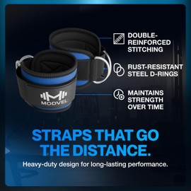 Modvel Ankle Straps for Cable Machines - Adjustable, Comfortable Gym Accessories for Strength Training, Weightlifting, and Injury Recovery - Durable Padded Support for Men & Women R Blue/Black