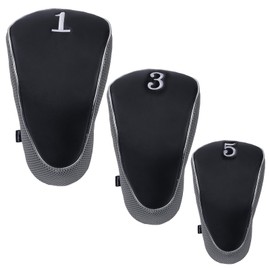 Andux Golf Club 460cc Driver Fairway Wood Head Covers with Hook & Loop Set of 3 (Black/Grey)