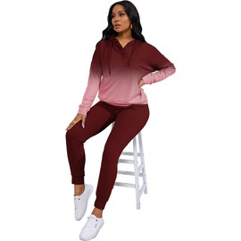 Nimsruc Two Piece Outfits For Women Jogging Suits Casual Sweatsuits Jogger Tracksuits Long Sleeve Hoodie Matching Sets Gradient RedA XL