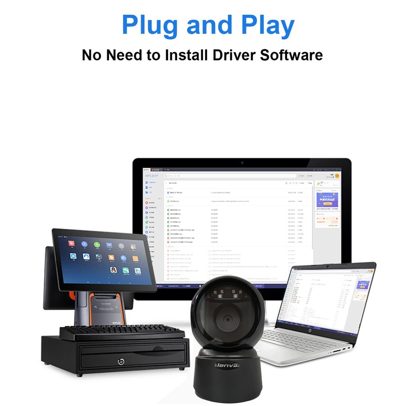 LENVII Desktop 2D Barcode Scanner QR Code Scanner Handsfree with