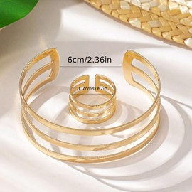 Danshinbow Multi Layered Legierung Armband und Ring Set verstellbare Öffnung Armband Schmuck für Frauen ﻿ (Gold)
