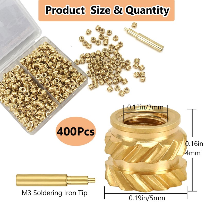 QSJ Threaded Insert 400Pcs M3 x L4 x D5 Heat
