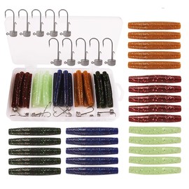 FOLANDO 35pcs Fishing Soft Lures kit, Fishing Weights Jig Heads Hooks Fishing Lures Fishing Baits Plastic Baits Kit for Fishing Trout Redfish Saltwater/Freshwater T22253