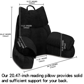RRPAHWTV Back Pillow for Bed Sitting up,Reading Pillow with Shredded Memory Foam for Adult Backrest,Back Pillow with arms for Watching TV/Reading/Gaming/Resting in Bed or Floor（Jet Black，Standard）