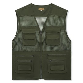 AOTORR Men's Utility Fishing Vest Lightweight Outdoor Work Safari Travel Multi Pockets Waistcoat Jacket ArmyGreen L