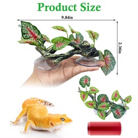kathson 2 PCS Reptile Corner Branch Resin Snake Climbing Accessories with Leaves Terrarium Plant Decoration with Suction Cup Lizard Plant Ornament for Frog Bearded Dragon Gecko Spider Climbing