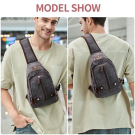 SHENHU Crossbody Sling Bag Waxed Canvas Leather Shoulder Chest Bag for Men Daypack