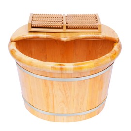 9.84In Tall Foot Basin Wooden Bucket with Lid and Massage Roller, Pedicure Barrel for Home Office, Foot Baths Wood Foot Tub Foot Bath Massage Plus Cover for Baths Relaxing, 15.75in*12.2in*9.84in