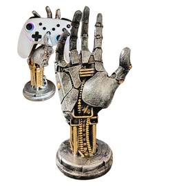 Mechanical Hand Controller Stand, Steampunk Resin Gaming Decor (Silver)