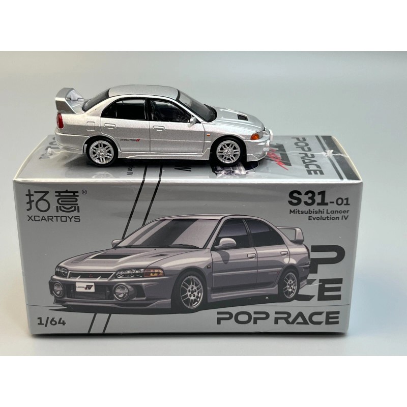 Poprace Mitsubishi Lancer Evolution IV Silver with engine 1/64 Scale
