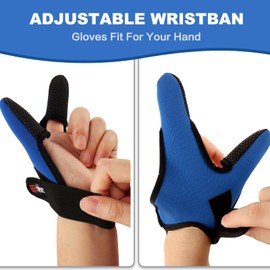 Klfoho Double-Finger Gloves, 3 Pack Anti-Slip Fishing Glove, Professional Finger Gloves Protector Unisex Elastic Band Glove for Outdoor Fishing, Fit Left Hand (Blue)