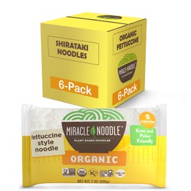 Miracle Noodle Organic Fettuccine Pasta, 7 Oz (Pack of 6), Plant Based Shirataki Konjac Noodles, 5 Calories, 1g Net Carbs Per Serving, Keto, Gluten-Free