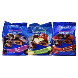 KRAKUS GINGERBREAD FRUIT FILLING COVERED IN CHOCOLATE 5.64 oz (160g) x 3 pack APPLE, STRAWBERRY, PLUM. Product of Poland.