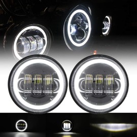 SKUNTUGUANG 1 Pair 4.5 Inch Led Fog Light With Angel Eyes Passing Lamps DRL bulb For Motorcycle Fog Lamp (Black Fog Light With Angel Eye)