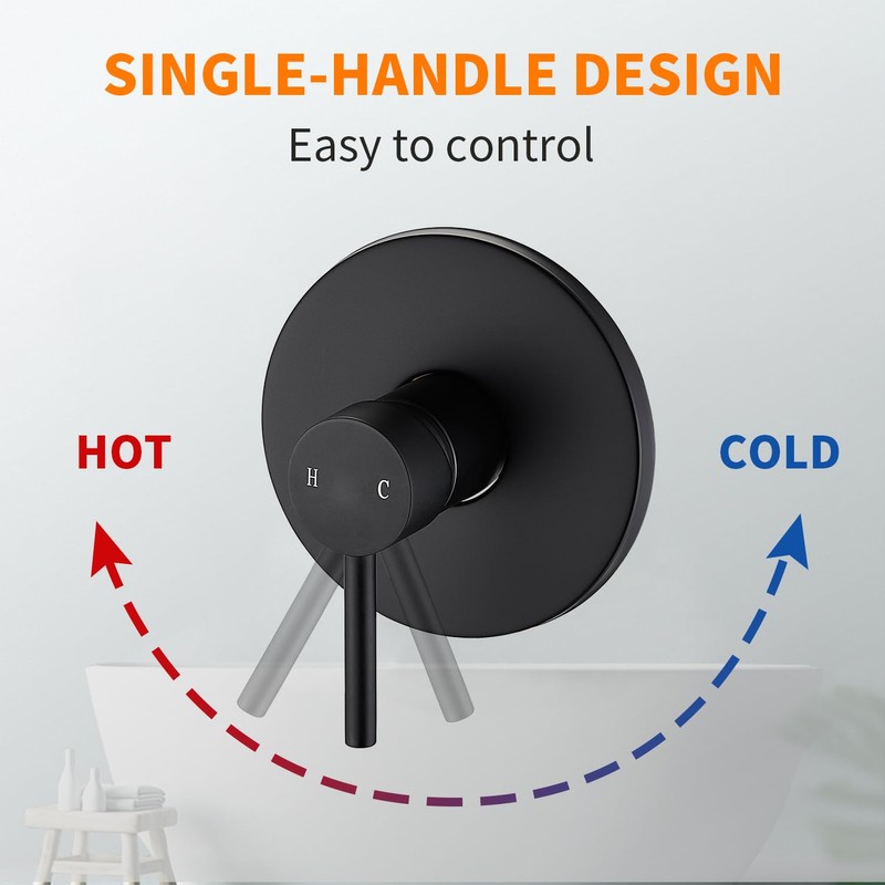 Black Tub Shower Faucet Set Complete with 6-Inch Rainfall Shower