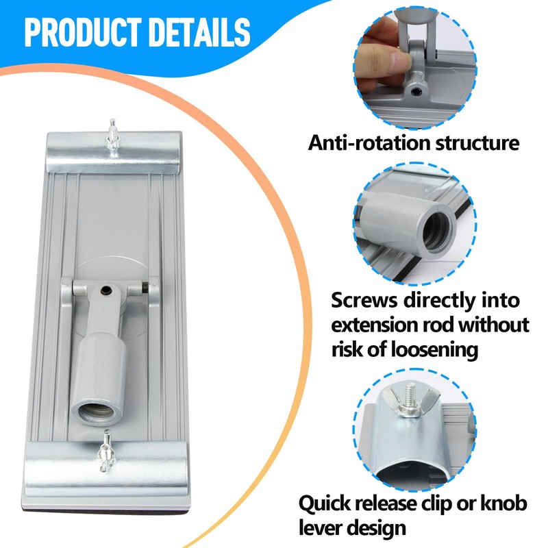No-Flip Drywall Sander Head with Quick Release Clips and Universal