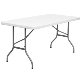 Flash Furniture 30" x 60" Plastic Folding Table in Granite White