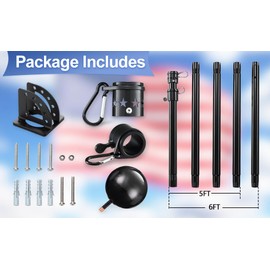 LAKEROD House Flag Pole Kit - 5ft Heavy Duty Metal Flag Pole Holder for Outside House,Tangle Free 3x5 Flagpole with Multi-Position Mounting Bracket for Porch,Outdoor