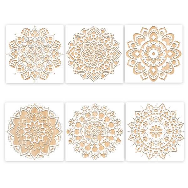 WakiHong Pack of 6 Large Mandala Painting Stencils, Painting Stencils,