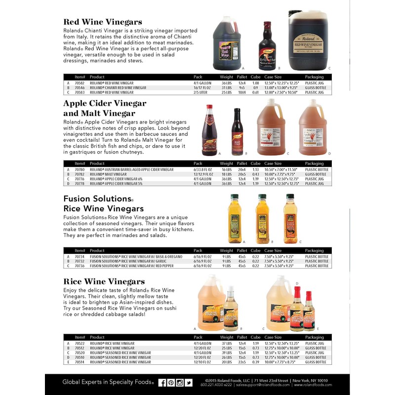 Roland Rice Wine Vinegar, 128 Ounce