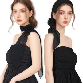 JENSVOIR Chiffon Scarf for Women, Black Removable Flower Neck Scarf Light Soft Fashion Rose Scarves Versatile Headband or Hair Band