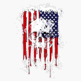 HOF Trading American Flag Skull Vinyl Sticker Waterproof Decal Laptop Wall Window Bumper Sticker 5"