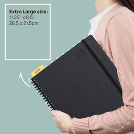 POPRUN 2025-2026 Academic Agenda Spiral Bound, 8.5'' x 11.25'' Weekly Planner (July 2025-June 2026) Quarter-Hourly Appointment Book, Leather Cover, Monthly Tabs, 2 Inner Pockets - Brown