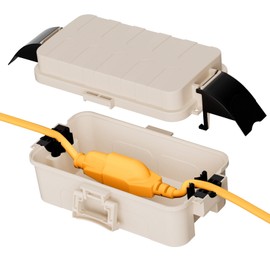 RESTMO Outdoor Electrical Box with Detachable Shield Covers, IP55 Waterproof Plug and Outlet Cover, Extension Cord Protector for Christmas Lights, Garden, Holiday Decorations – Almond