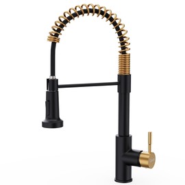 GIMILI Black and Gold Kitchen Faucet with Pull Down Sprayer Single Hole Stainless Steel Sink Faucet, Suitable for Farmhouses, RV, Laundry Room, Outdoor, and Campers. Llave para fregadero de cocina