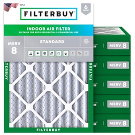 Filterbuy 16.25x21.25x4 Air Filter MERV 8 Essential Dust & Allergy Defense (6-Pack), Electrostatic Pleated HVAC AC Furnace Filters Replacement, Made in USA (Actual Size: 16.25 x 21.25 x 3.63)