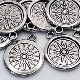 unbrand 10 pieces - Antique Silver Macedonian Sun Charms Pendants Coin Dangle