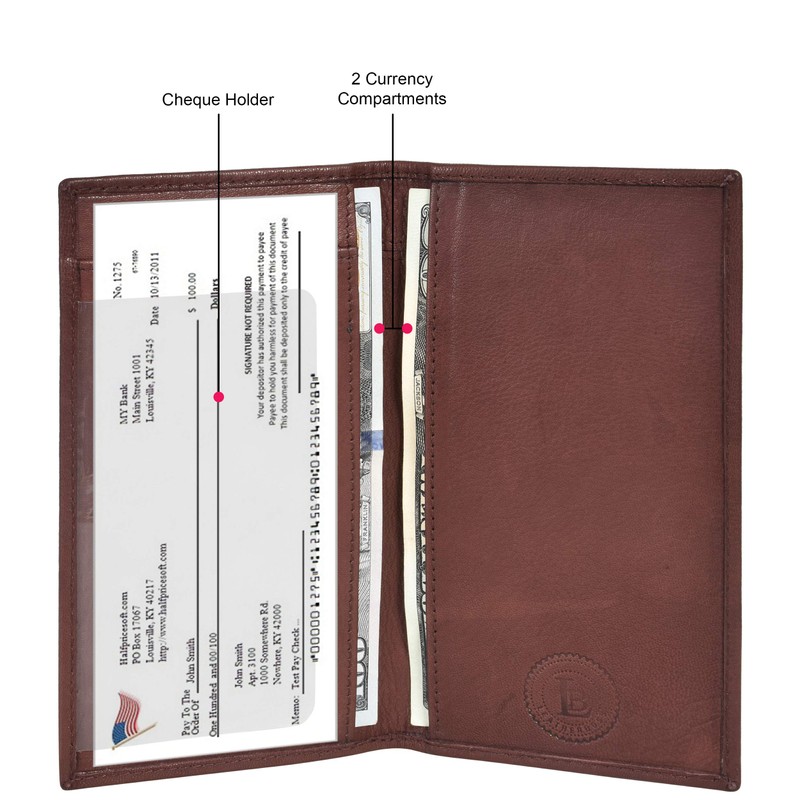 Leatherboss Genuine Leather Slim Checkbook Cover Holder for men women,