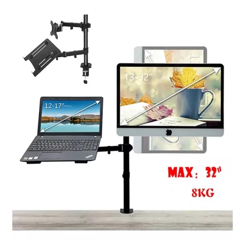 Soporte Base Doble Ergonomica Para Monitor Y Laptop De Mesa