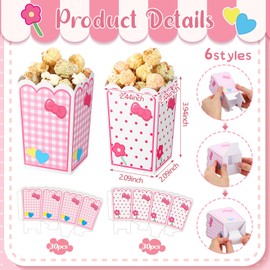 Teenyyou 60 Pcs Cute Cartoon Pink Cat Party Favor Popcorn Box Pink Bow Party Decorations Popcorn Box Kitten Snack Treat Candy Box Popcorn Container Holder for Pink Bow Pink Cat Birthday Party Favor
