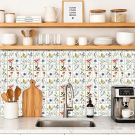 IVN Botanical Wildflower Peel and Stick Floor Tiles 12x12 Inch 10PCS