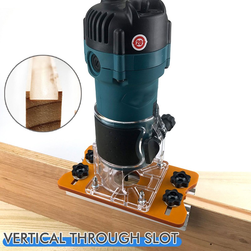 Woodworking Router Base with Transparent Cover Milling Cutter Slotting Bracket