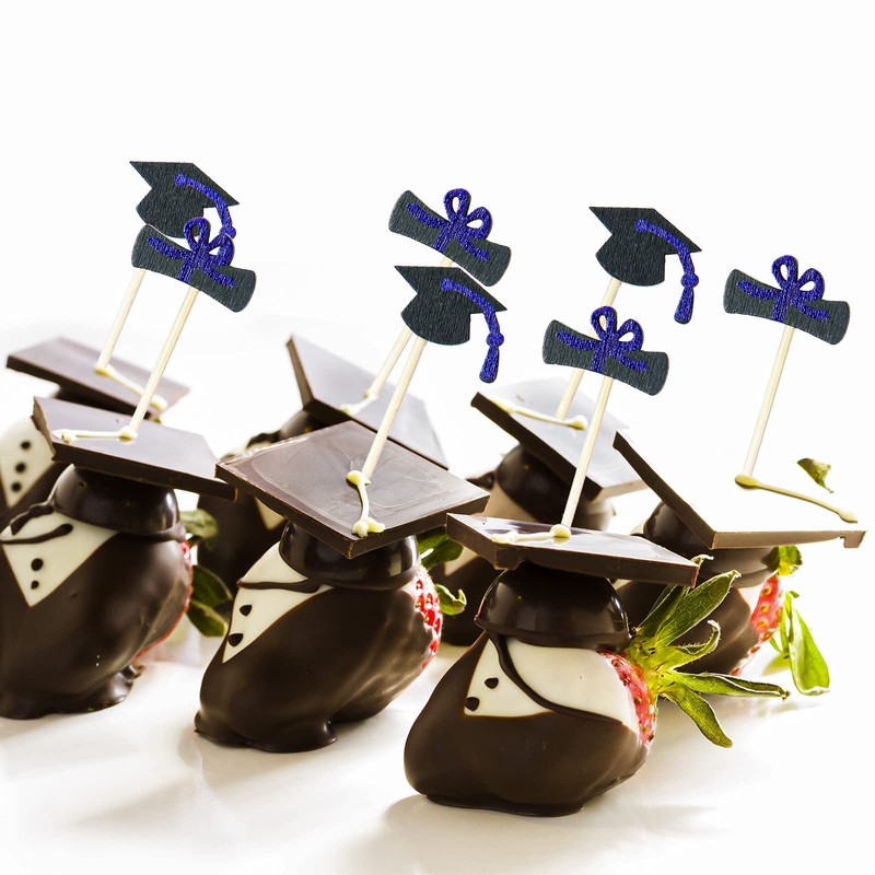300 Pcs Graduation Cocktail Picks 4.7 Inch Bachelor Hat Bamboo