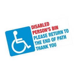Disabled Person's Bin Please Return To The Edge of Path Thank You Blue Badge Vinyl Sticker