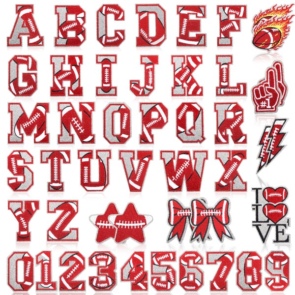 Meneng Football Iron On Letters Patches: 48PCS Glittering Embroidered Appliques