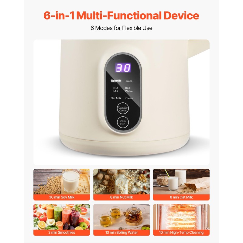 VEVOR 6-in-1 Nut Milk Maker, 20 oz Soy Milk Maker