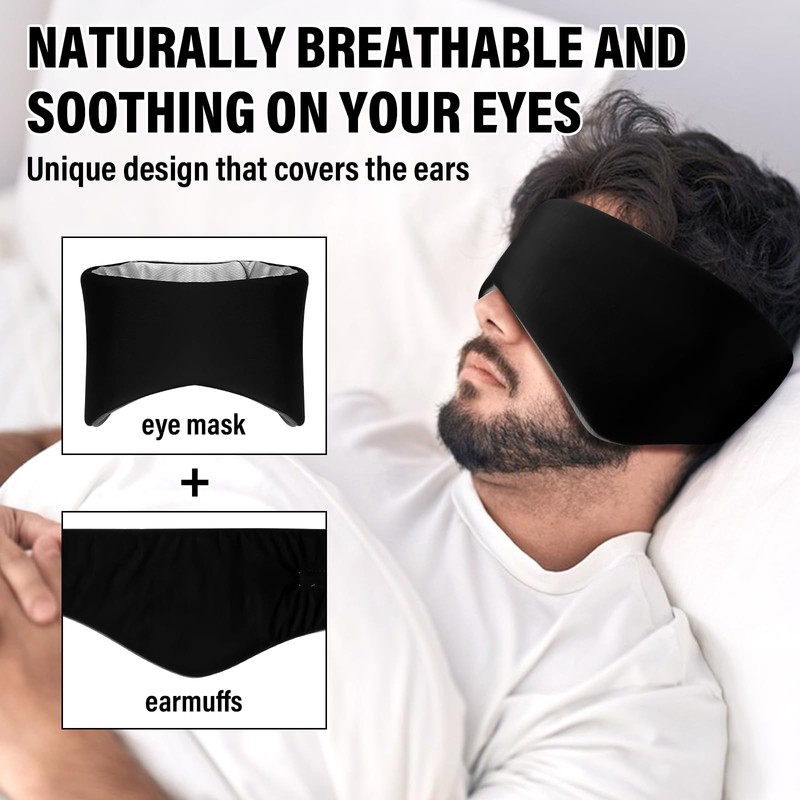 Sleep Mask, Eye Mask for Sleeping with Heads Adjustable, Earmuffs