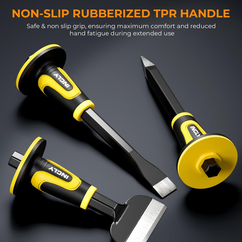 INCLY 3PCS Masonry Chisel Set with Hand Guard, Stone and