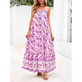 BTFBM Casual Women Summer Maxi Dresses 2025 Loose Sleeveless Sundress Spaghetti Strap Boho Long Dress Vacation(Light Purple,Medium)